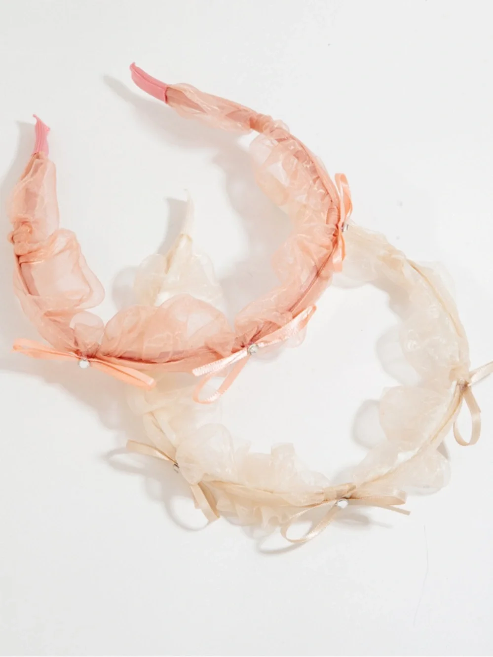 Sheer Ruffle Bow Headband - Peach and Cream
